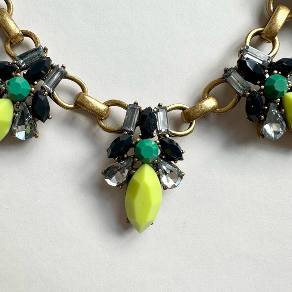 J. Crew Jeweled Statement Necklace gold tone w/ greens, blue, neon yellow stones - Picture 2 of 2